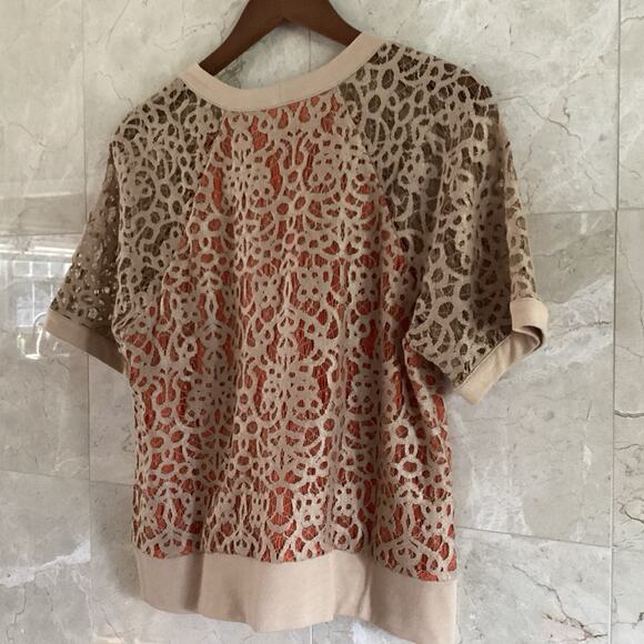 Robert Rodriguez Tan & Orange l Lace Overlay Top Small l Feminine Boho Romantic - Picture 5 of 7